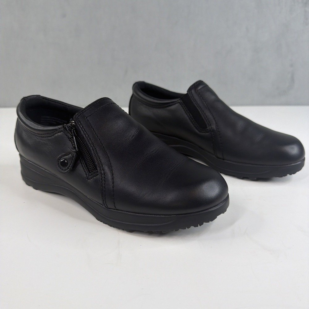 Dr Scholls Womens 7.5 M Black Leather Gel Pac Slip On Work Shoes Zip Comfort - Picture 3 of 10